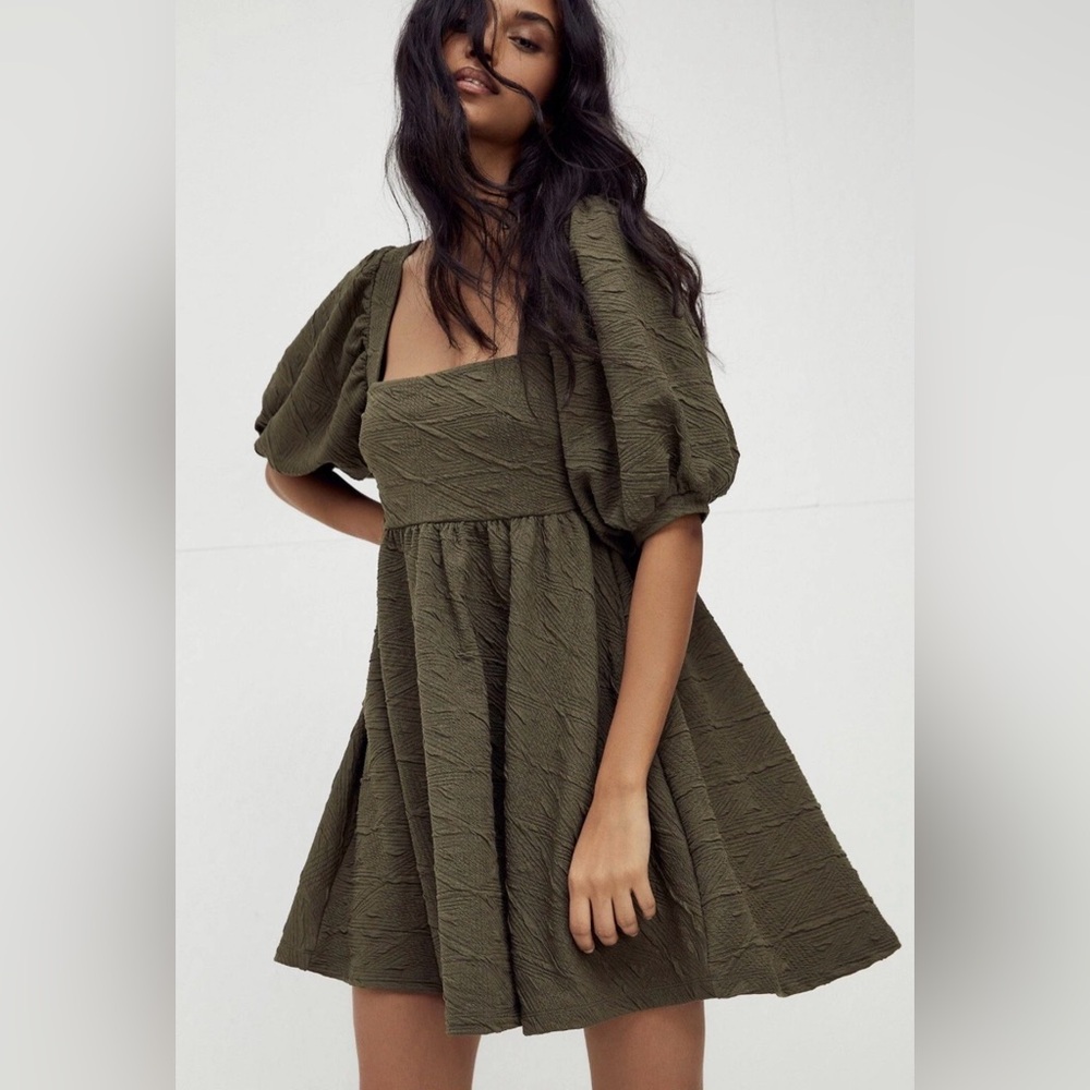 Free People Lily Violet Mini Dress in Olive Smoke.